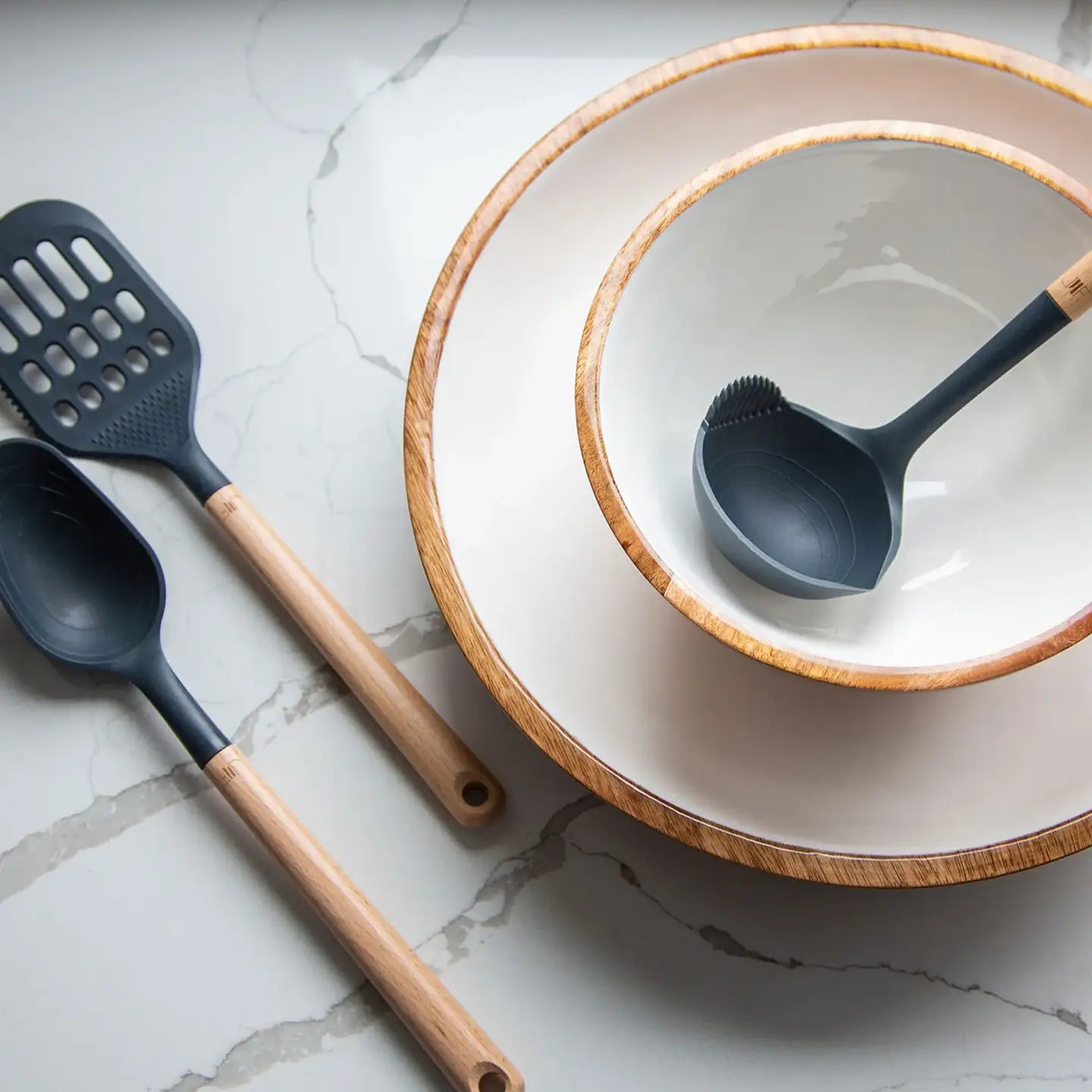Wood + White Collection Mango Wood Salad/Serving Bowl, Med.