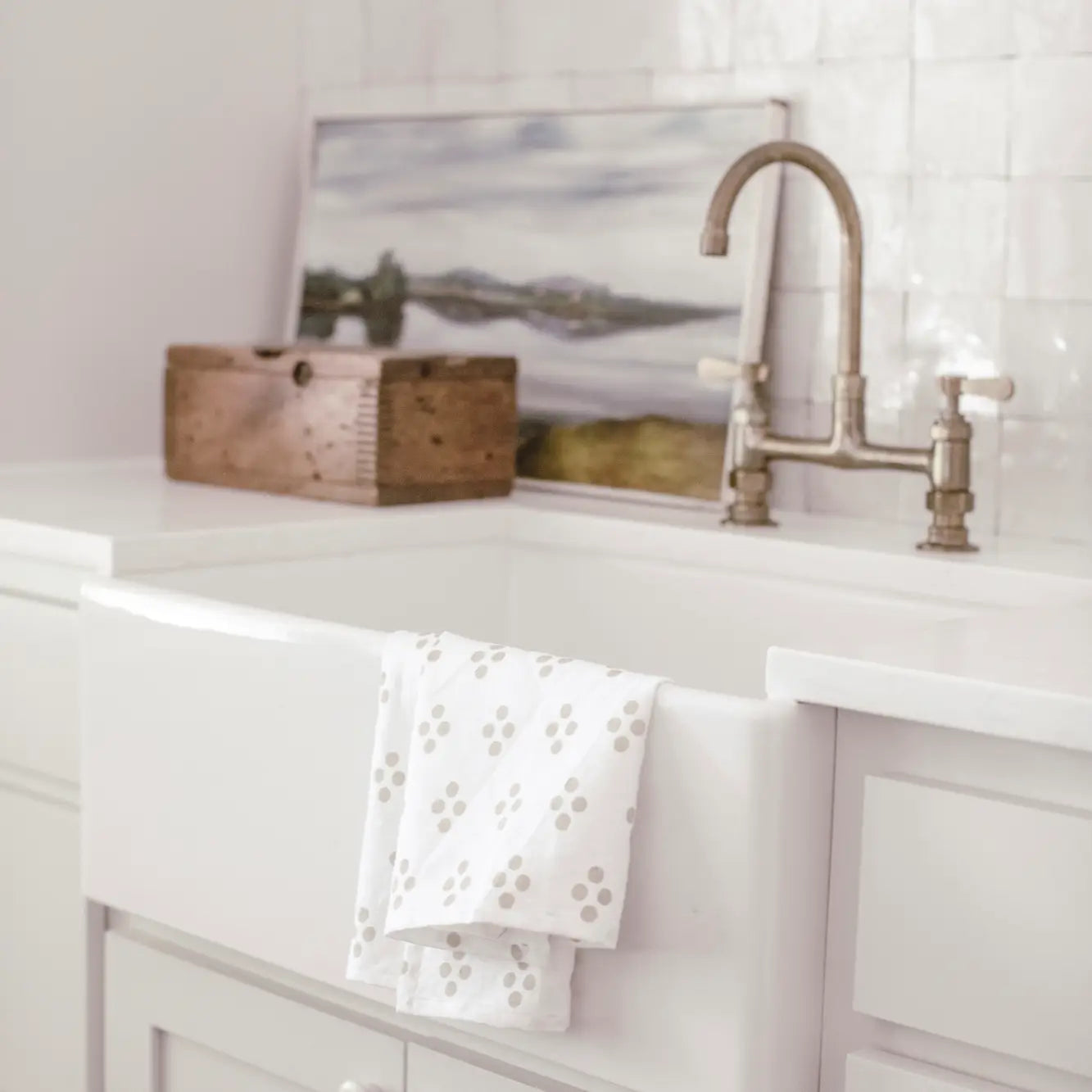 Oatmeal Vintage Dot Tea Towel