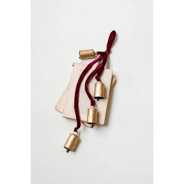 Metal Christmas Bell Cluster with Velvet Ribbon