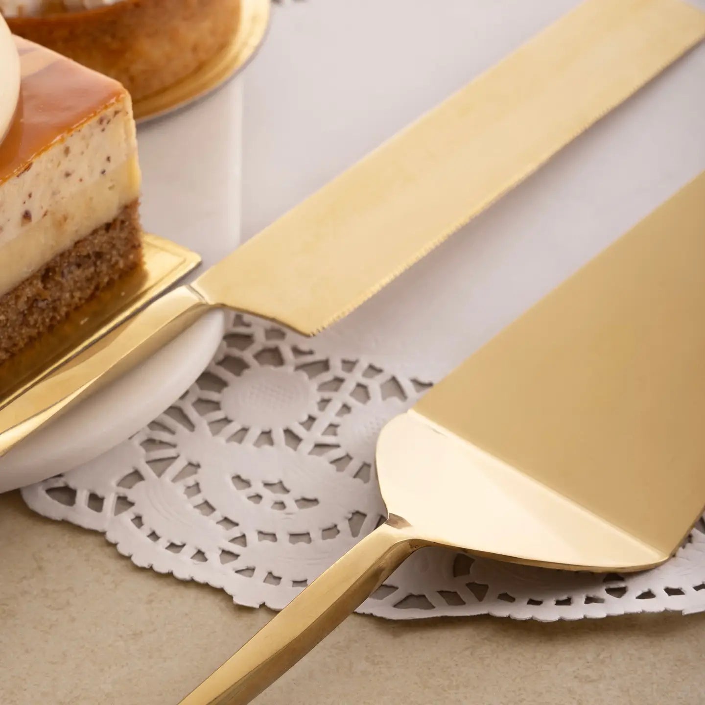 Gold Finish Cake Servers - Set of 2