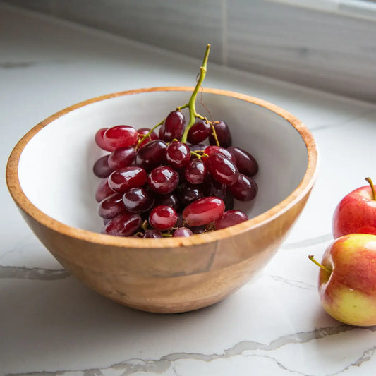 Wood + White Collection Mango Wood Salad/Serving Bowl, Med.