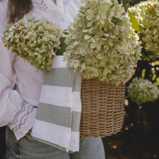 Linen Tea Towel - Broad Stripe in Sage