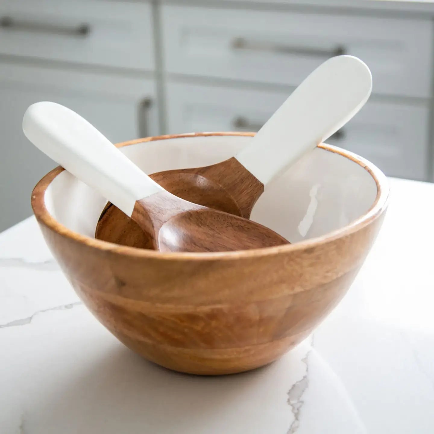 Wood + White Collection Mango Wood Salad/Serving Bowl, Med.