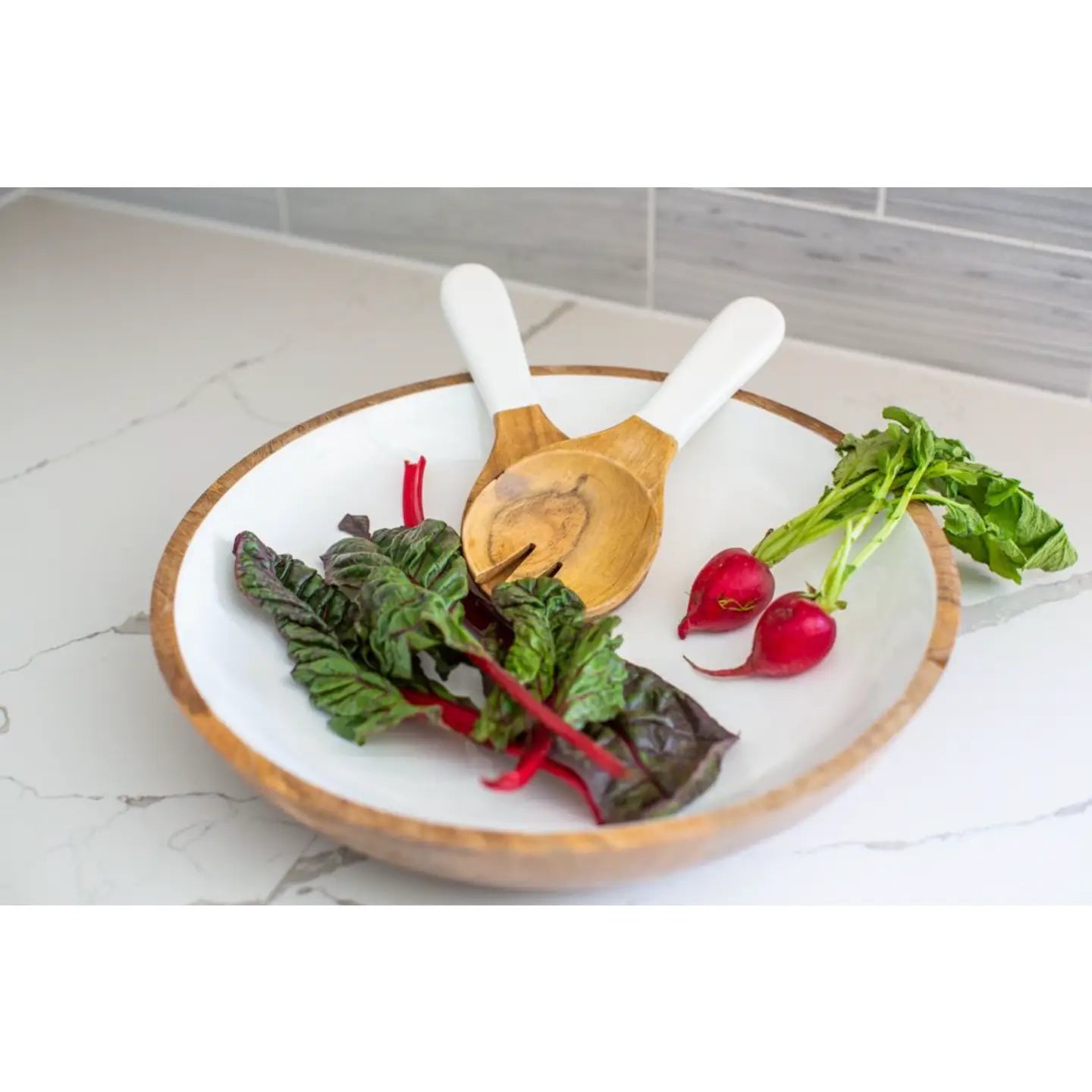 Wood + White Collection Mango Wood Salad/Serving Bowl, Large