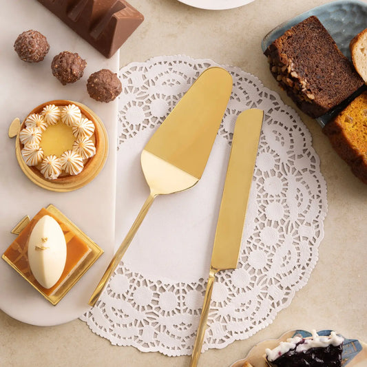 Gold Finish Cake Servers - Set of 2