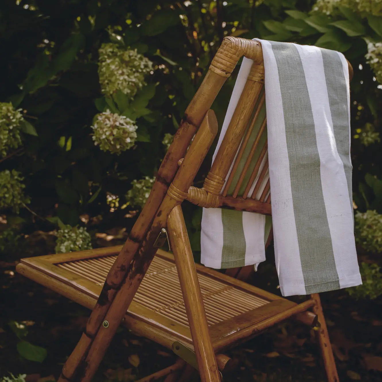 Linen Tea Towel - Broad Stripe in Sage