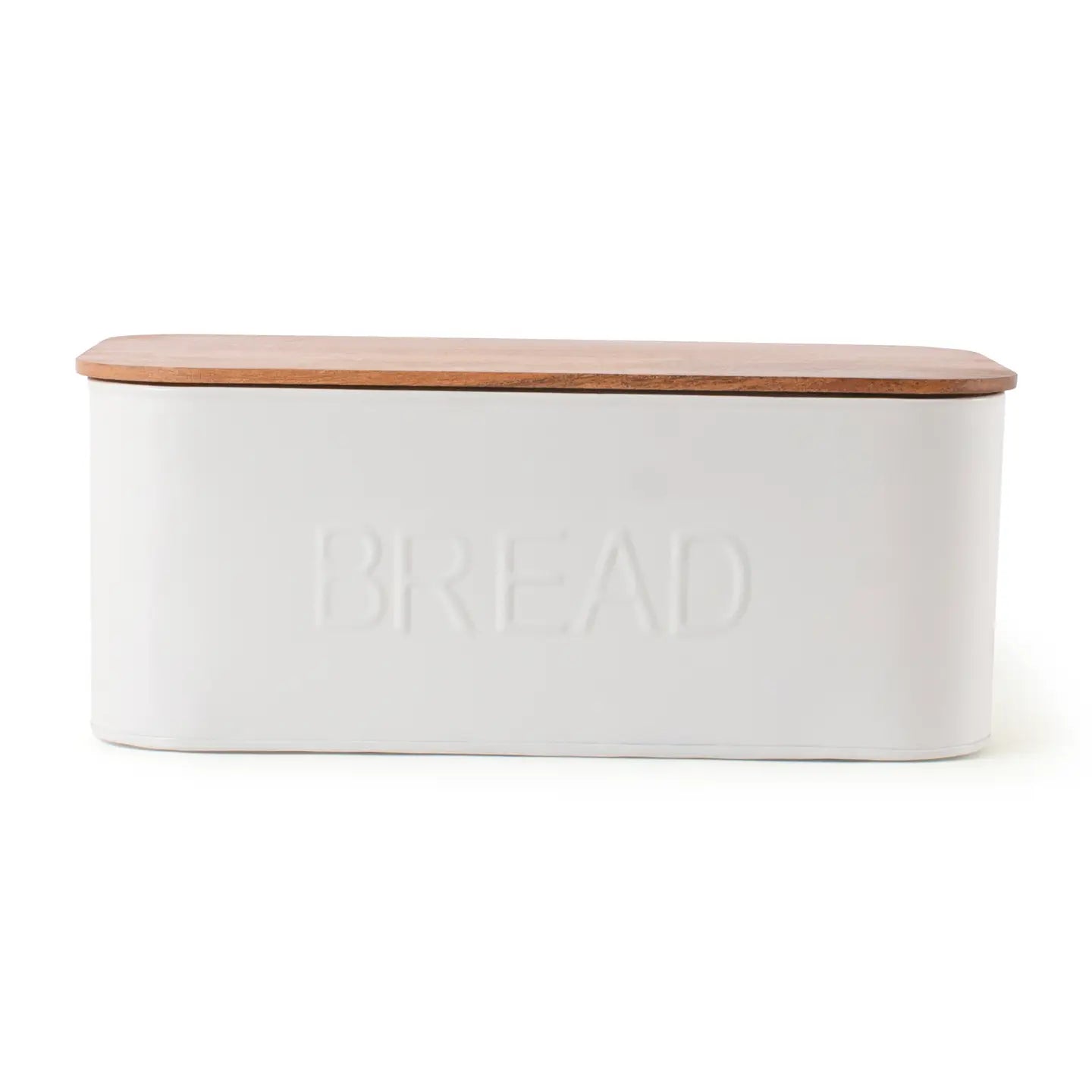 White Bread Box with Wooden Lid