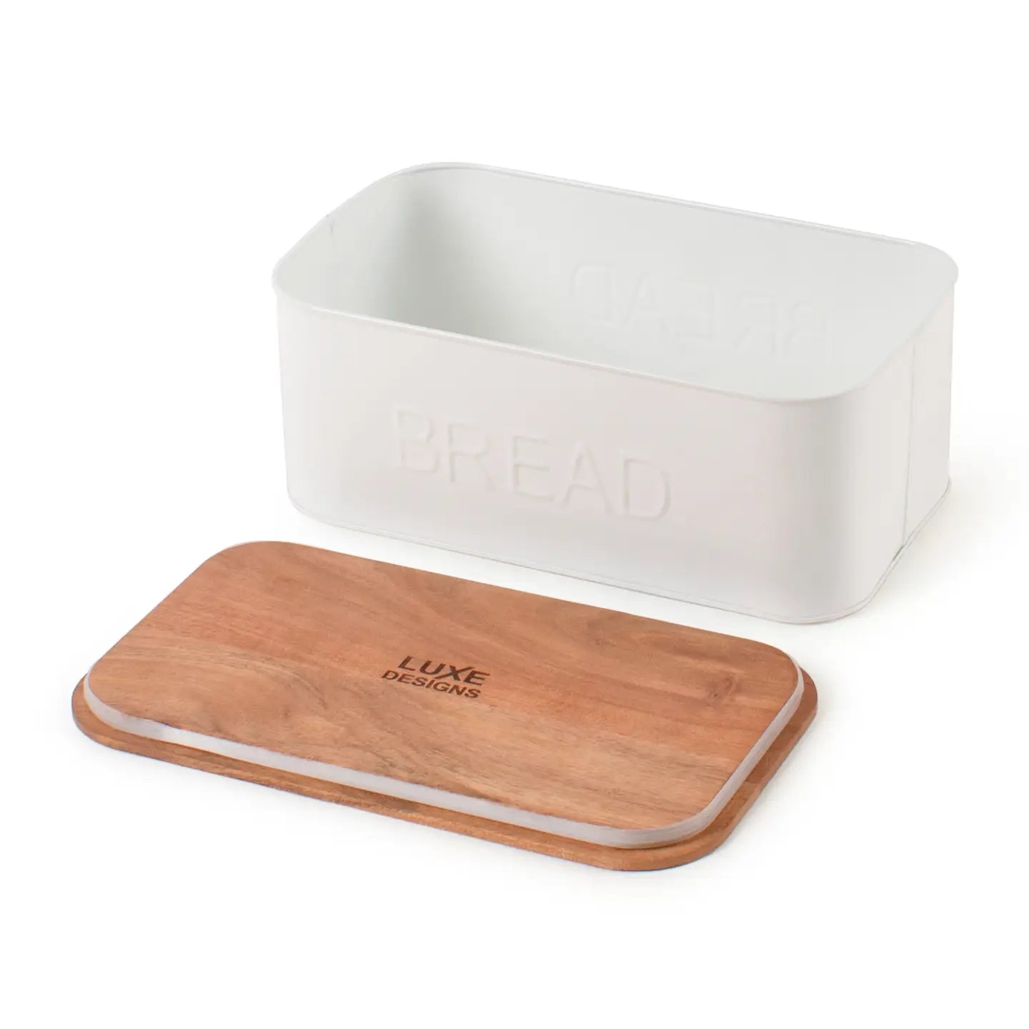 White Bread Box with Wooden Lid