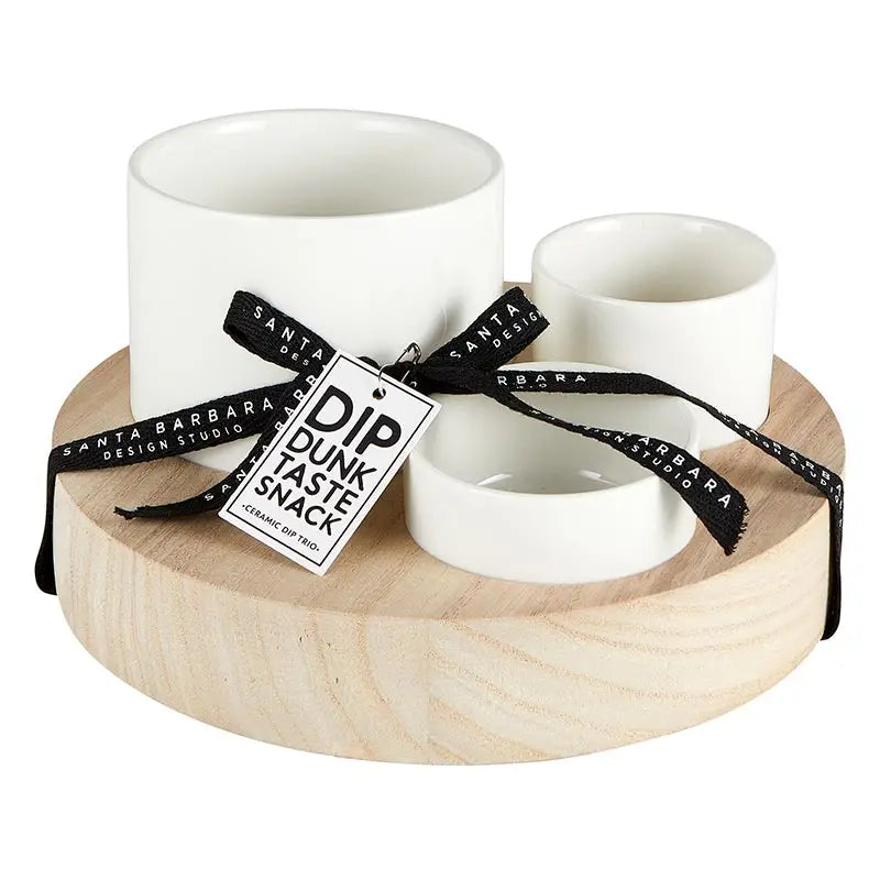 Trio Ceramic Bowls with Wood Base