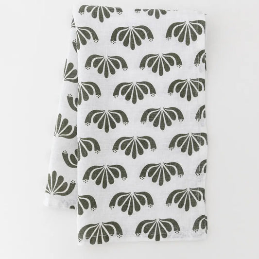 Olive Honeysuckle Linen Tea Towel
