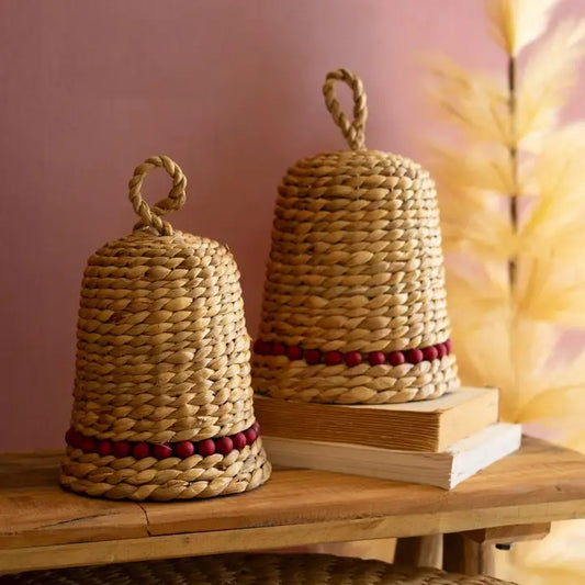 Set of Two Seagrass Christmas Bells