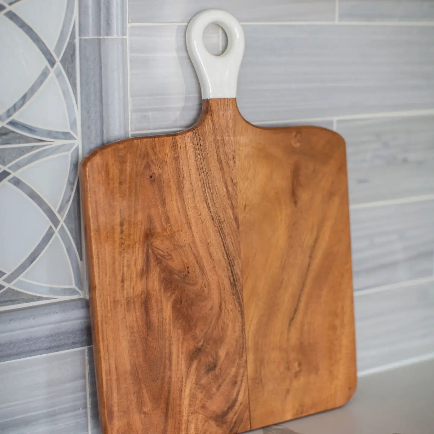 Wood+White Collection Acacia Wood Square Charcuterie Board